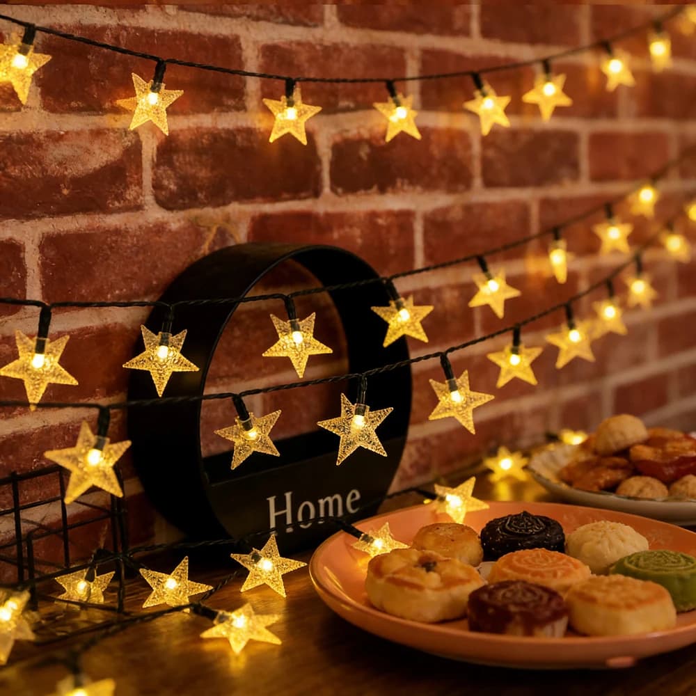 Luci Solari a Forma di Stella 5/7/12M, Lampade LED per Decorazioni da Giardino, Matrimoni, Feste, Eid Mubarak, Festa della Mamma