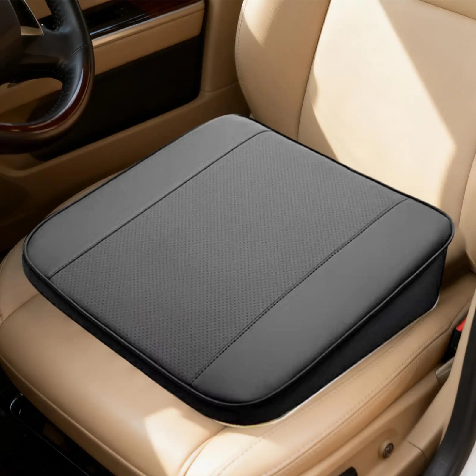 Cuscino Rialzato Ergonomico Universale in Pelle PU per Sedile Auto, Supporto per Aumento Altezza per Sedia Auto e Pendolarismo