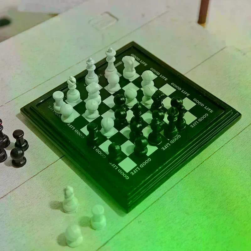1/12 Dollhouse Mini Chess Set Black White Pieces Board Ornaments Home Decor Pretend Play Toys For Kids