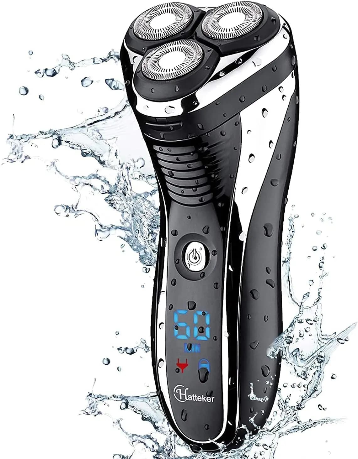 Men's wireless electric shaver, waterproof and regulating rotating shaver with concealed design