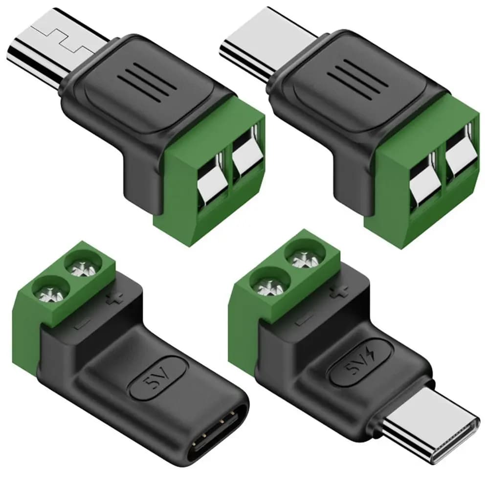 Spina senza saldatura Adattatore terminale da USB C a 2 pin Vite Morsettiera a crimpare da 5 V Connettore di ricarica verde da tipo C a 2 pin