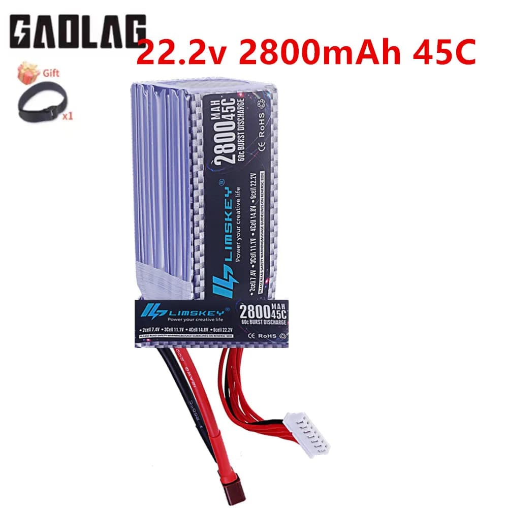 Batteria Lipo 6s 22.2V 2800mAh 45C per Drone, Auto RC, Elicottero, Quadricottero, Carro Armato, Barca, Truggy con Connettori XT60, XT90, XT30