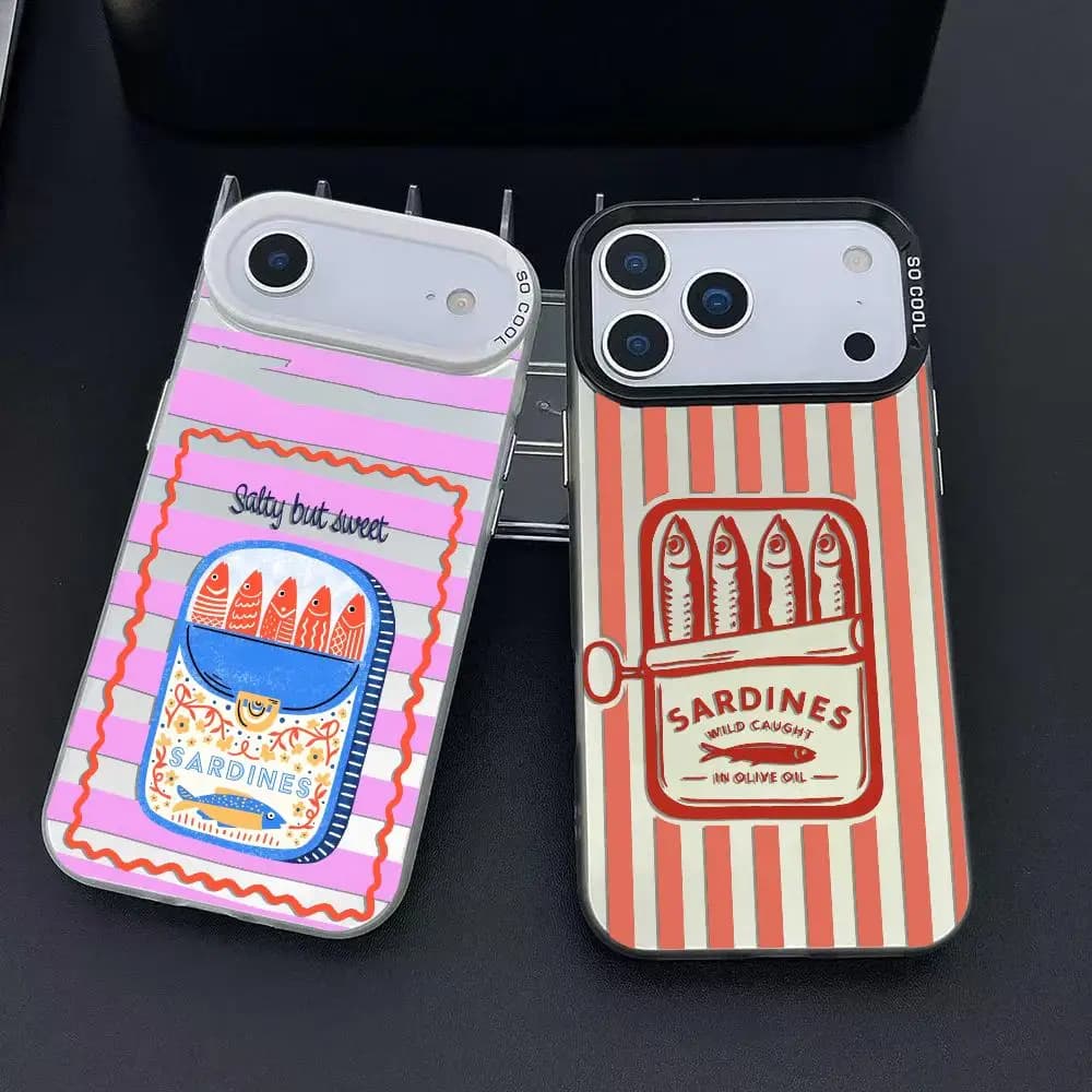 INS S-sardine Lattine Art Cassa Del Telefono Per iPhone 17 16 15 14 13 12 11 Pro Max Air Matte Laser Aurora Antiurto Funda
