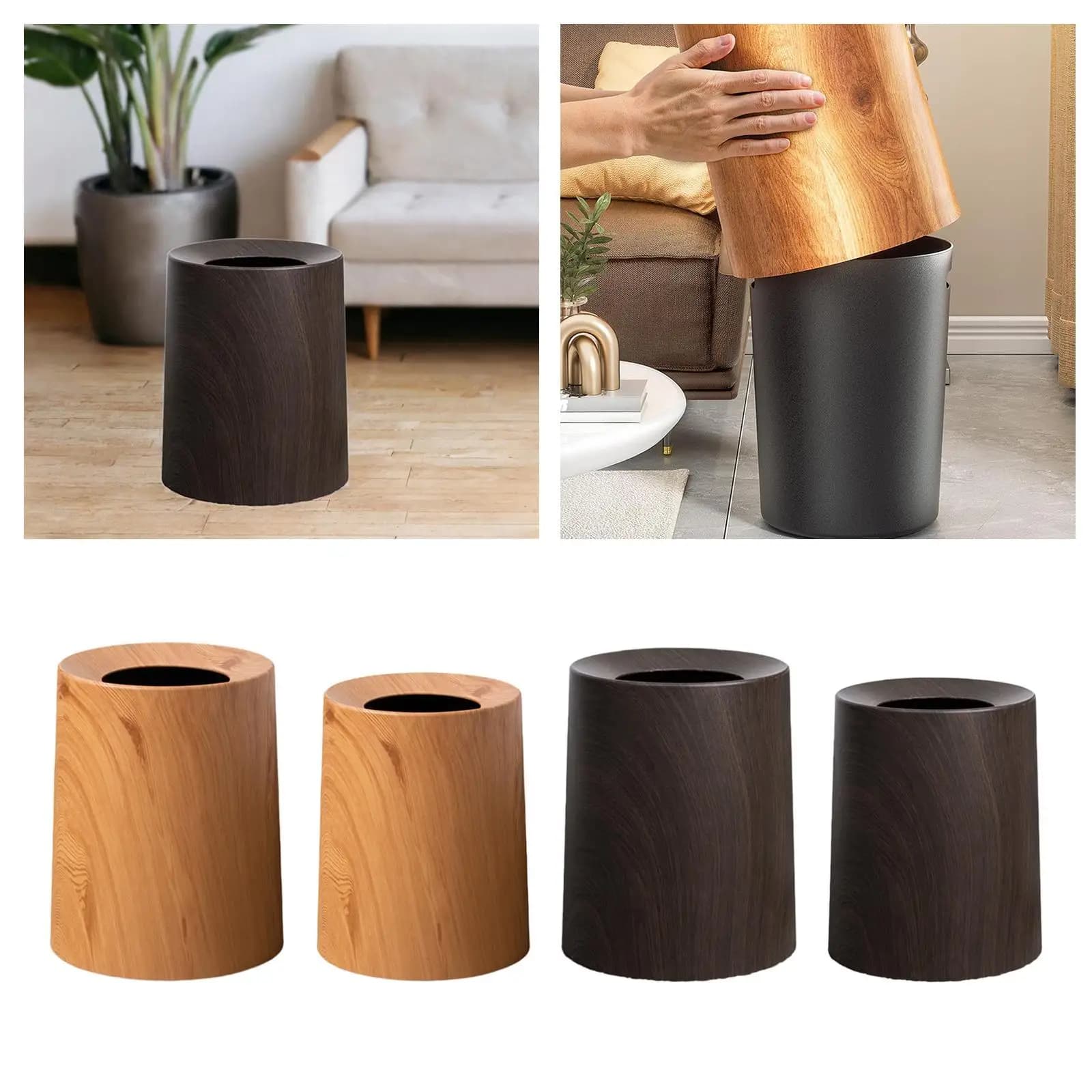 Cestino per Rifiuti in Legno Portatile Moderno, Contenitore per Spazzatura, Portarotolo per Bagno, Soggiorno, Hotel