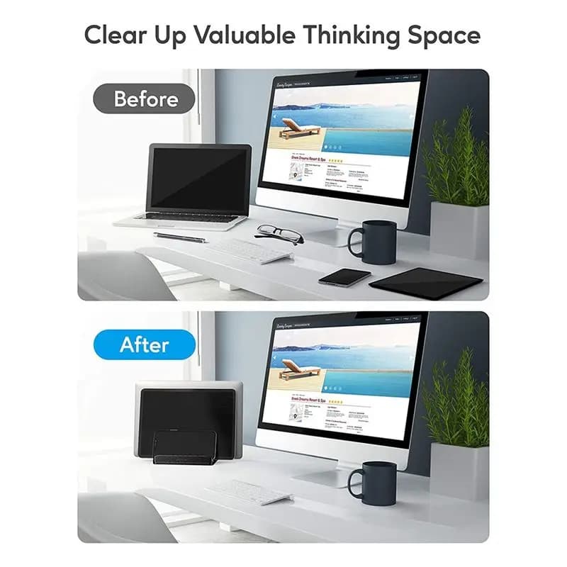 【ELEVATE LIFE】Vertical Laptop Stand 3 Slots for Computer, Tablet, Phone - Fits All Laptop Models (Up to 17.3Inch),Black ABDD
