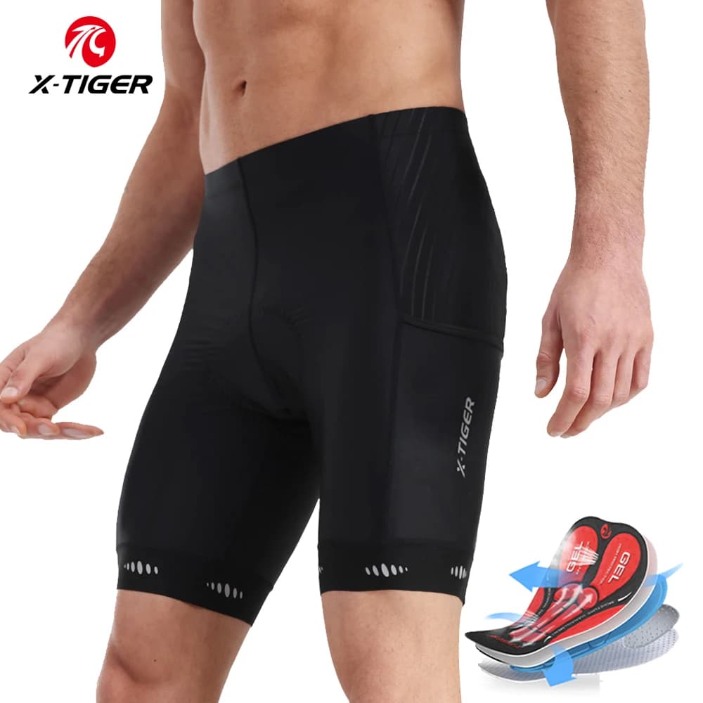 X-TIGER Cycling shorts 3 pockets shockproof bicycle shorts thickened in gel 5D Bike shorts for road bike MTB Men's summer breathable