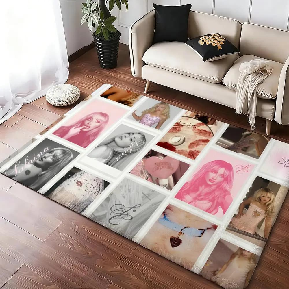 Tappetino S-Sabrina Carpenter in morbido flanella, tappetino antiscivolo spesso e morbido per soggiorno, camera da letto, cucina, tappeti decorativi