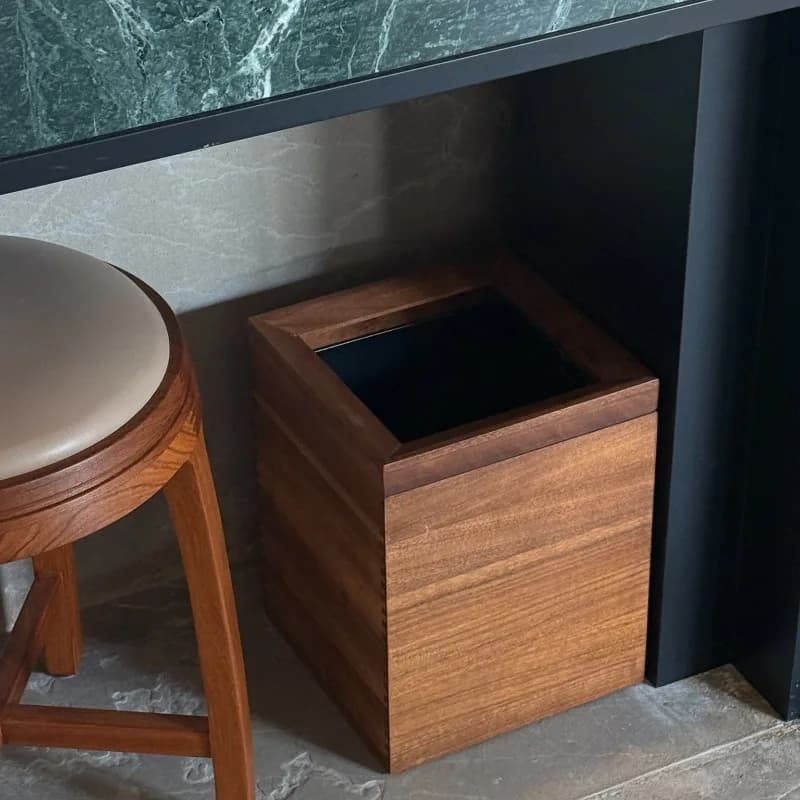 Cestino per Rifiuti in Noce Nero con Coperchio, Stile Mid-Century Modern, Bidone della Spazzatura di Alta Gamma per Camera da Letto, Cestino in Legno Premium