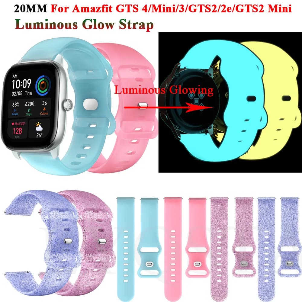 Cinturino luminoso di ricambio da 20mm per Amazfit GTS 4 Mini/GTS 2/GTS2e Mini Smartwatch in Silicone GTS3 cinturino da polso