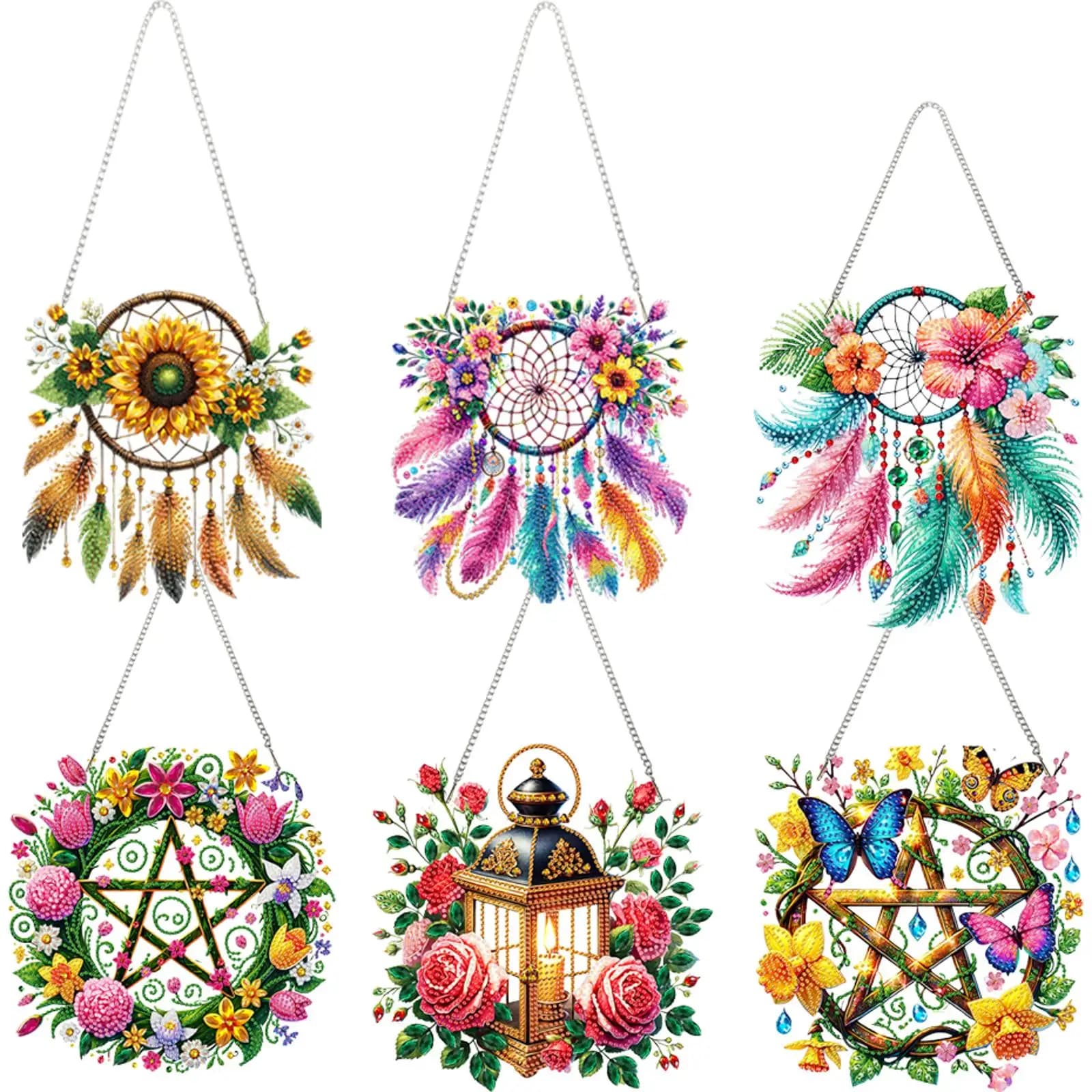 Acrilico Forma speciale Pentacolo Ghirlanda Strass Diamante Pendenti artistici Pittura diamante Ciondolo appeso per la decorazione della finestra del giardino