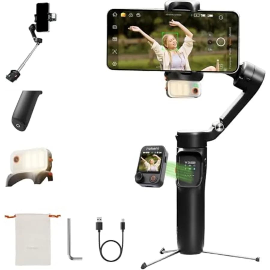iSteady V3 Ultra Stabilizzatore Gimbal per iPhone con Tracciamento AI e Luce Bi-Fill, Asta Estensibile Integrata, Treppiede Rimovibile