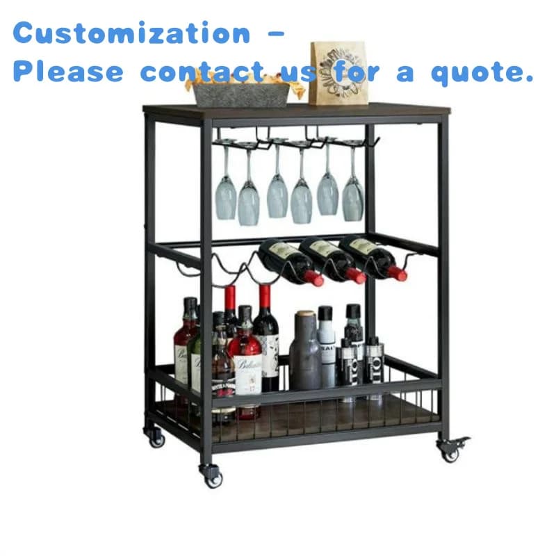 personalizzato. Carrello da cucina industriale con struttura in metallo Carrello da bar mobile con ruote Carrello per bevande con portabottiglie in vetro
