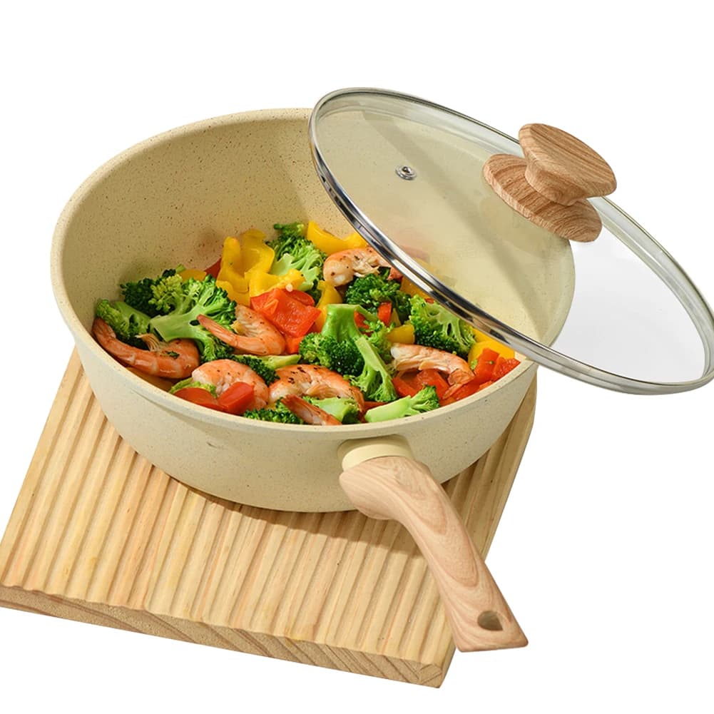 Padella Antiaderente con Coperchio, Padella per Omelette Senza PFOA/PFAS/PTFE, Manico Resistente al Calore per Induzione
