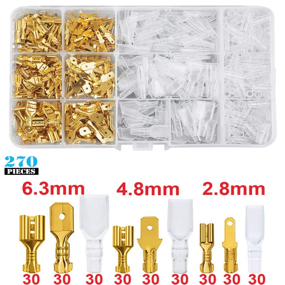 270 Pz 2.8/4.8/6.3mm Insulated Male Female Cable Connector Terminals to Crimp Electrical Thermal Spades Connectors Kit Assorted Box