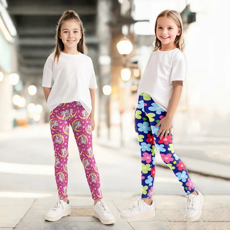 Leggings da bambina alla moda con cartoni animati, pantaloni primaverili in seta latte per neonate, leggings slim fit con fiori, pantaloni casual estivi per bambini