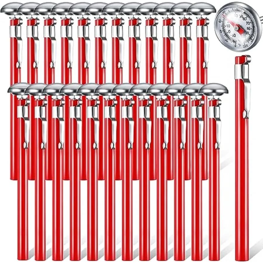Set di 24 Termometri da Cucina in Acciaio Inox con Asta Lunga 5 Pollici e Quadrante da 1 Pollice per Latte, Cibo, Forno e Carne