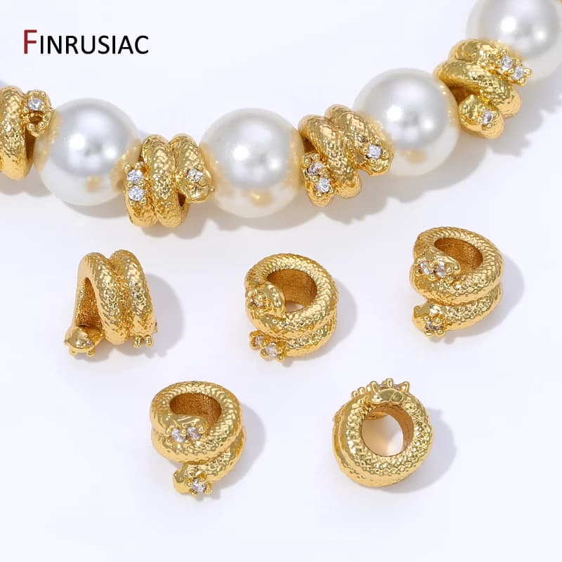 18K gold plated brass snake-shaped spacer beads, beads separators for creating bracelets and DIY necklaces, jewelry creation accessories.