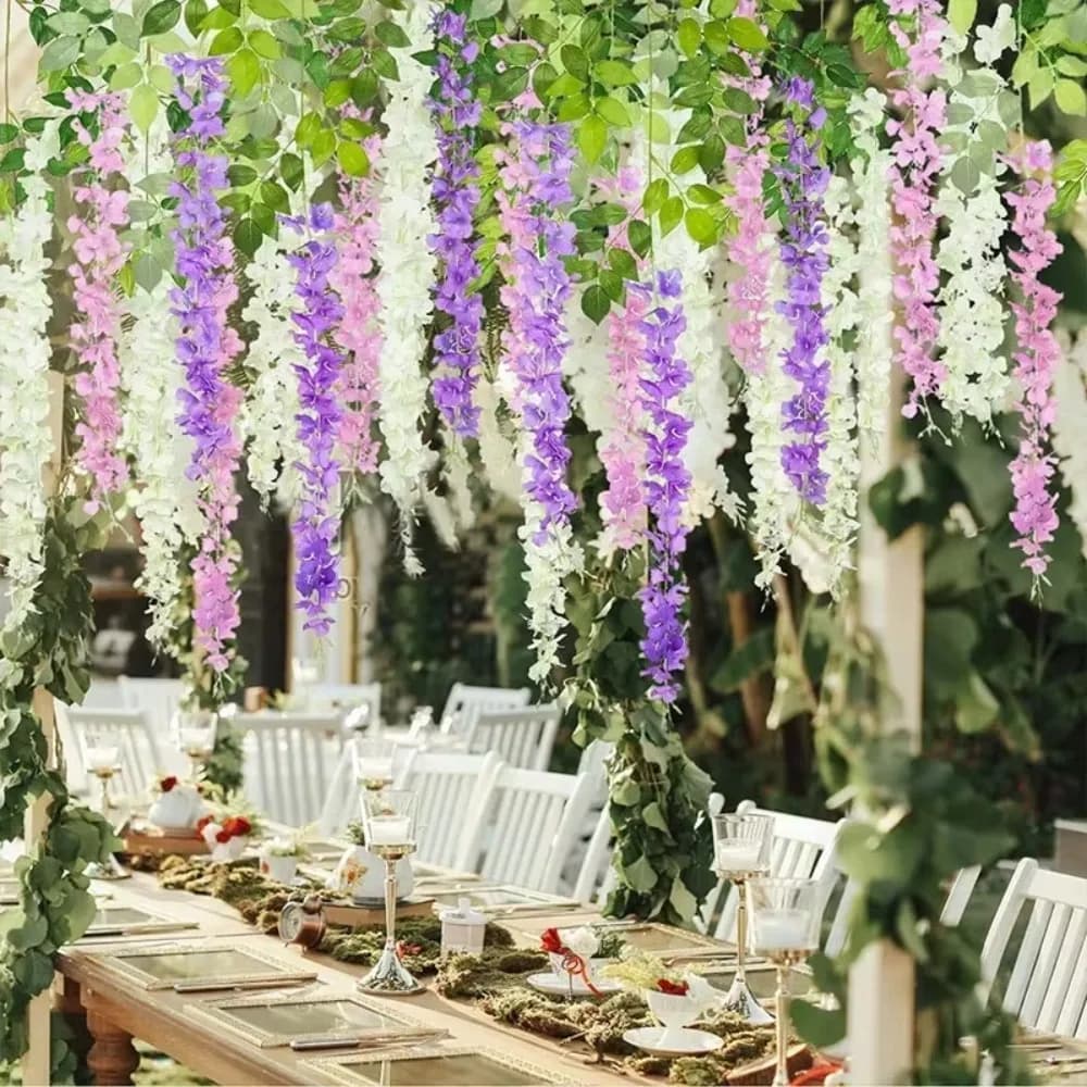 12pcs 110cm Simulated Wisteria Long Branches Hanging Trailing Artificial Plant Vine Silk Trailing Flower String