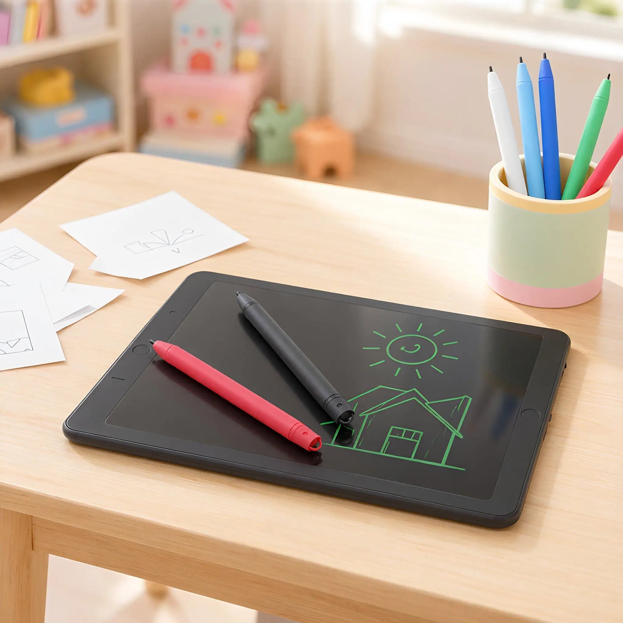 6Pcs LCD Drawing Tablet Pen Premium Plastic Writing Tablet Pen Smooth Grip Edgeless for Color Cognition Doodling Drawing
