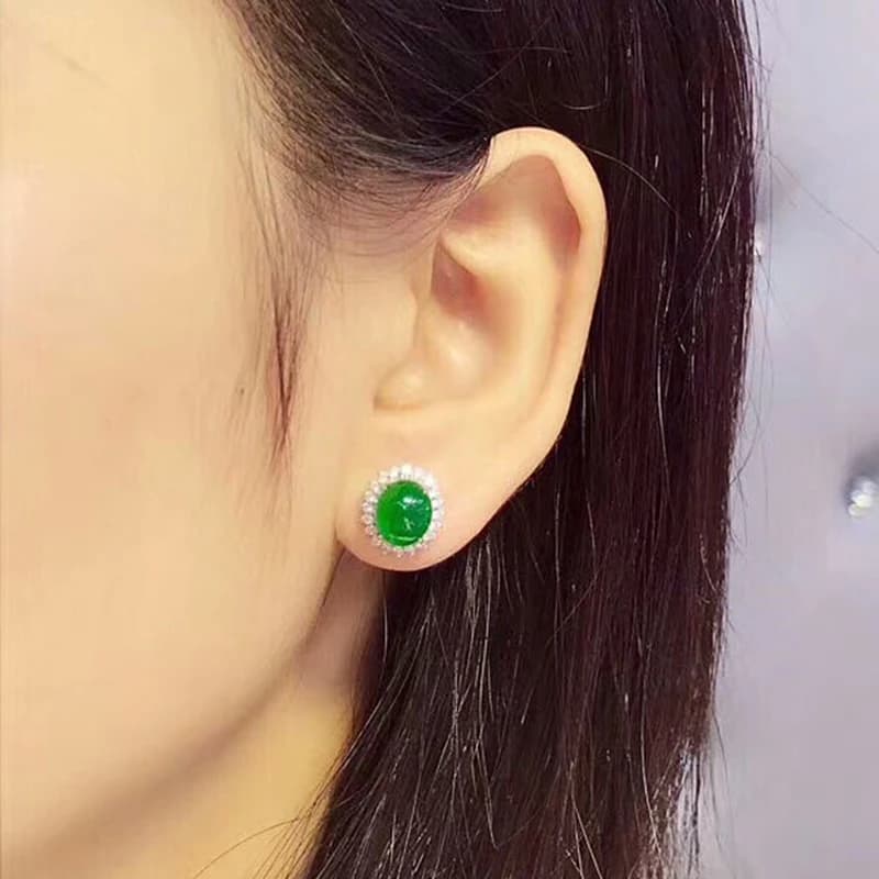 MeiBaPJTop precious stone button earrings with emerald shaped egg with emerald 925 silver sunflower earrings real jewelry with refined pendants for women
