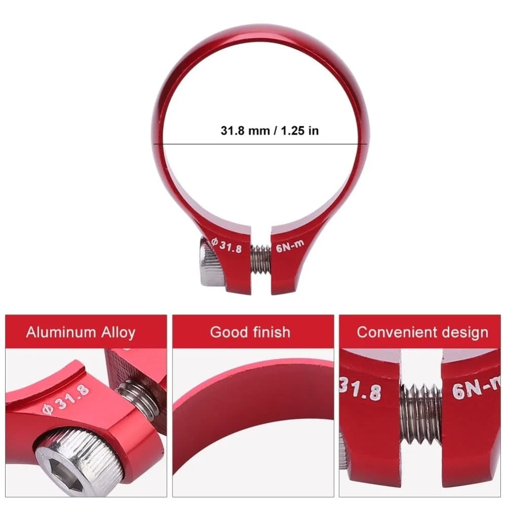Morsetto per Bicicletta da 31,8mm di Diametro, Super Leggero Nero e Rosso, Sgancio Rapido in Lega di Alluminio per Reggisella da Strada da 27,2mm