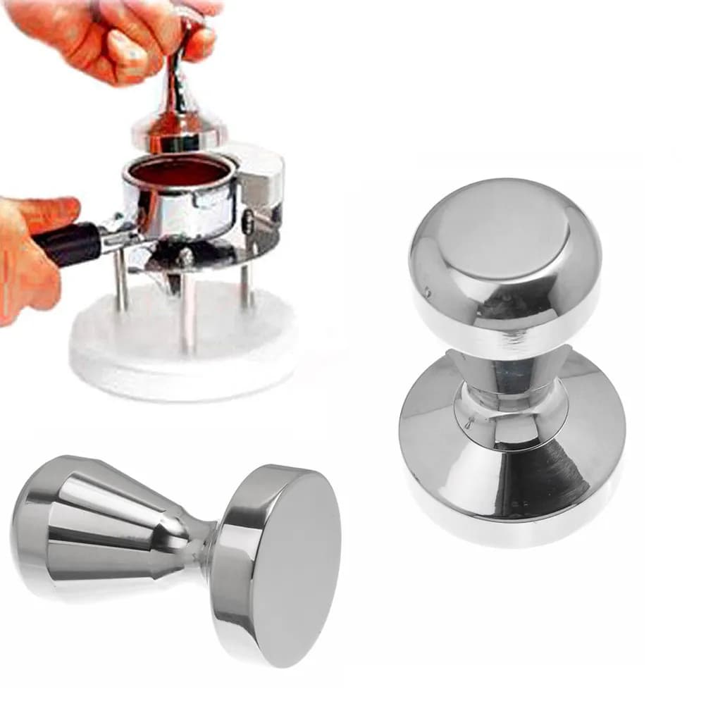 Professional Stainless Steel Coffee Tamper Espresso Machine Flat Base Ergonomic Grip Even Pressure 51mm Coffee Bean Press