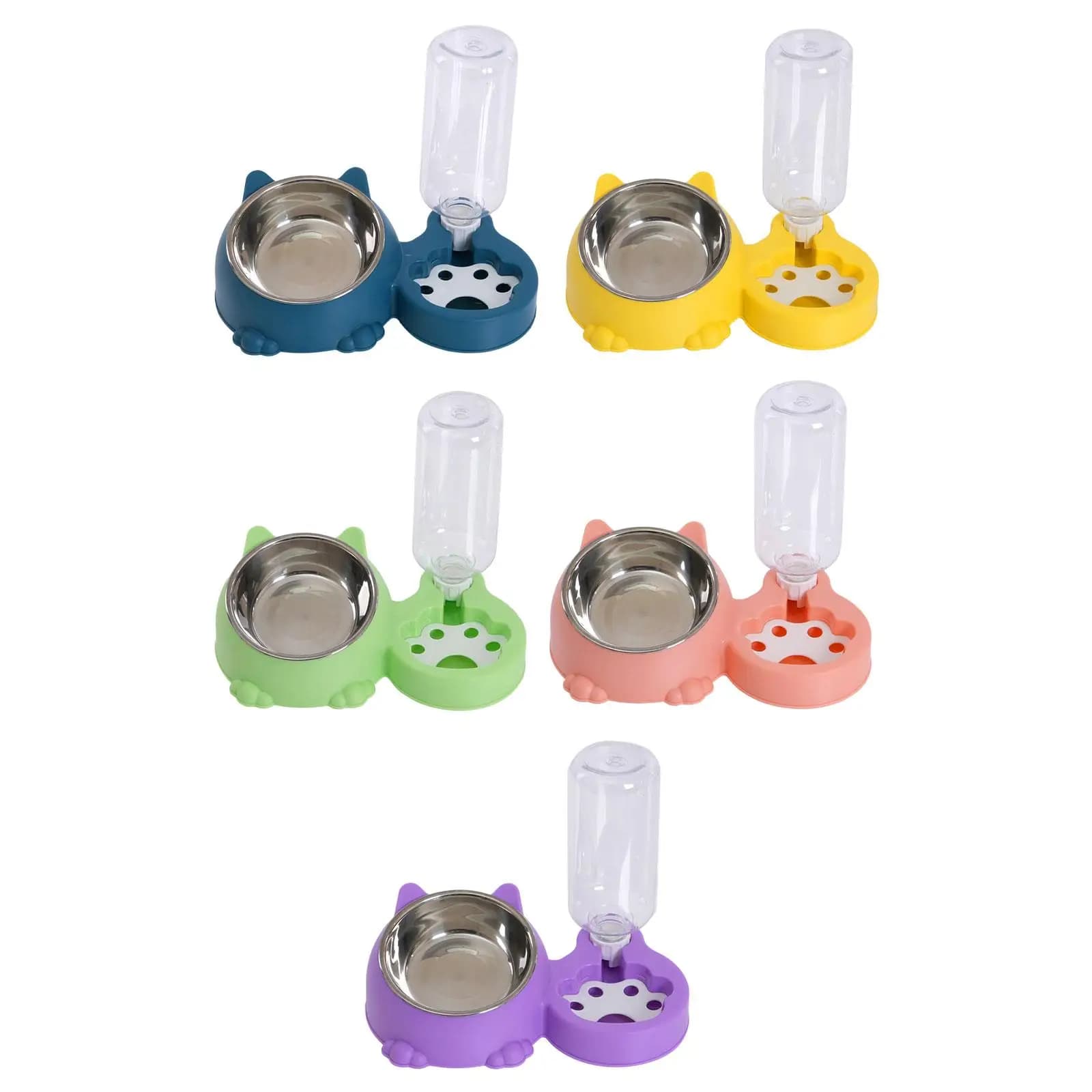 Set combinato ciotola per cibo e acqua per gatti, fontana automatica per animali domestici, ciotole rialzate in acciaio inossidabile per cuccioli