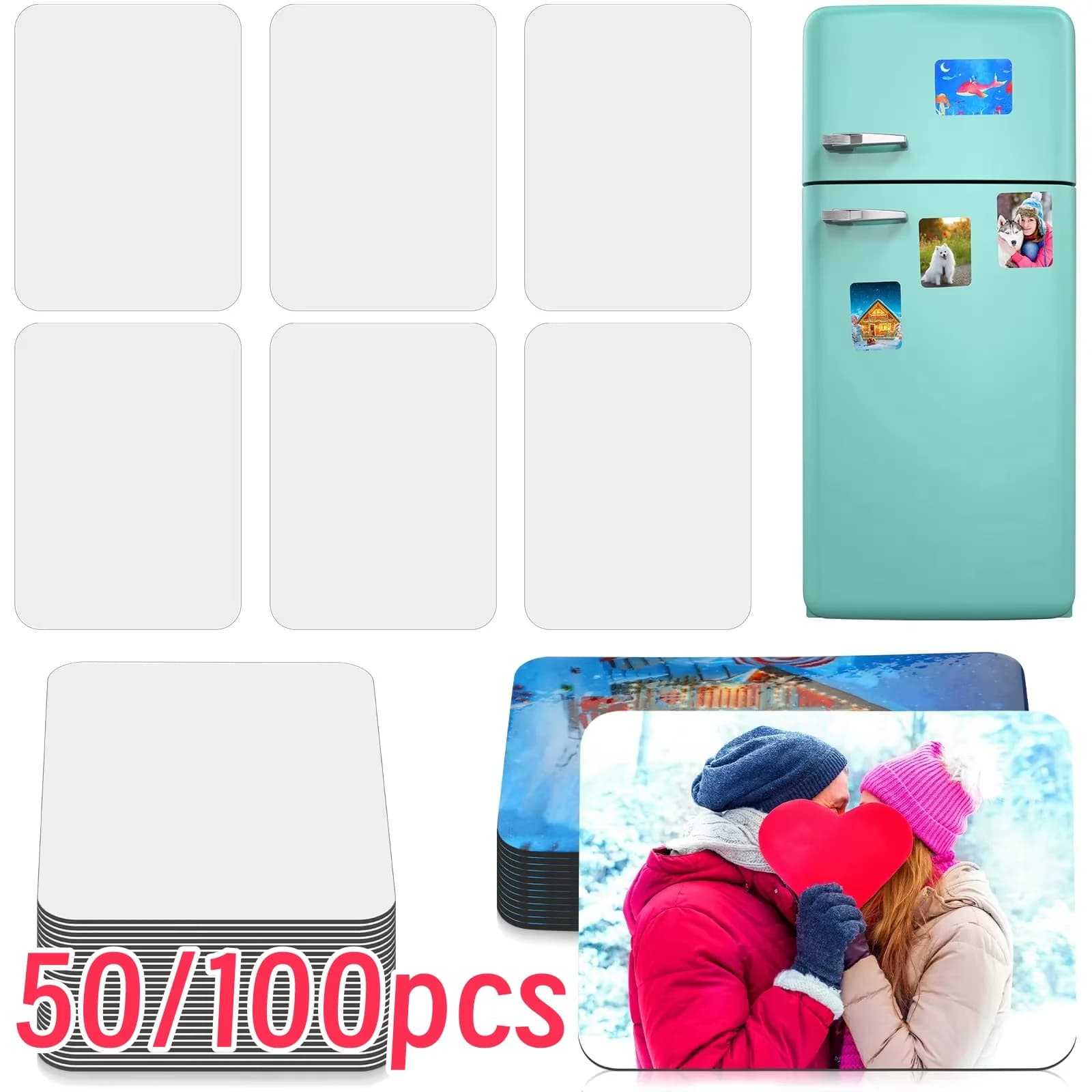 50/100pcs Sublimation Magnet Blanks Sublimation Blank Fridge Magnets DIY Home Kitchen Fridge Refrigerator Wall Door Decoration
