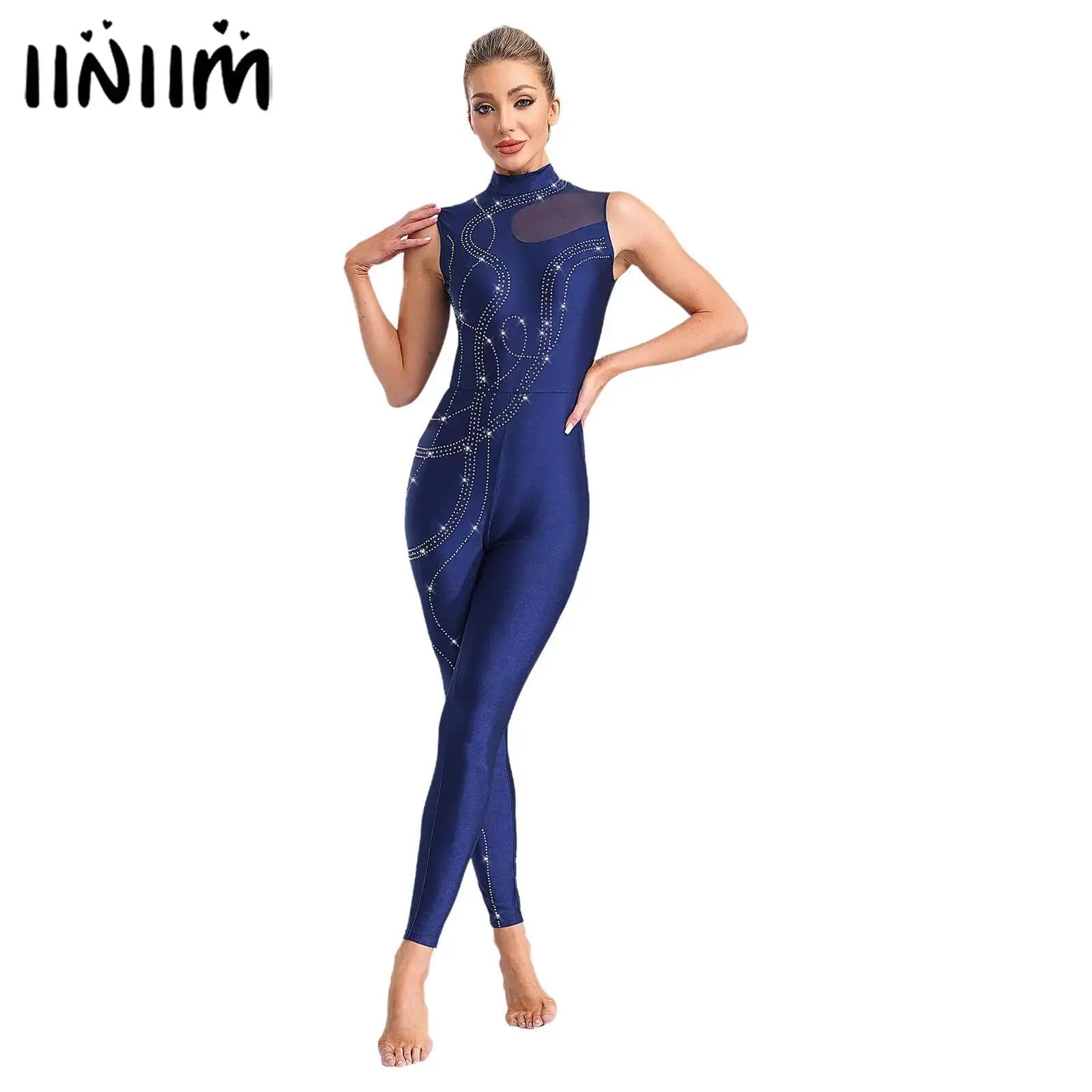 Ginnastica ritmica da donna Pattinaggio artistico di figura Costume da ballo Strass lucidi Balletto Danza Unitards Tuta Tuta intera
