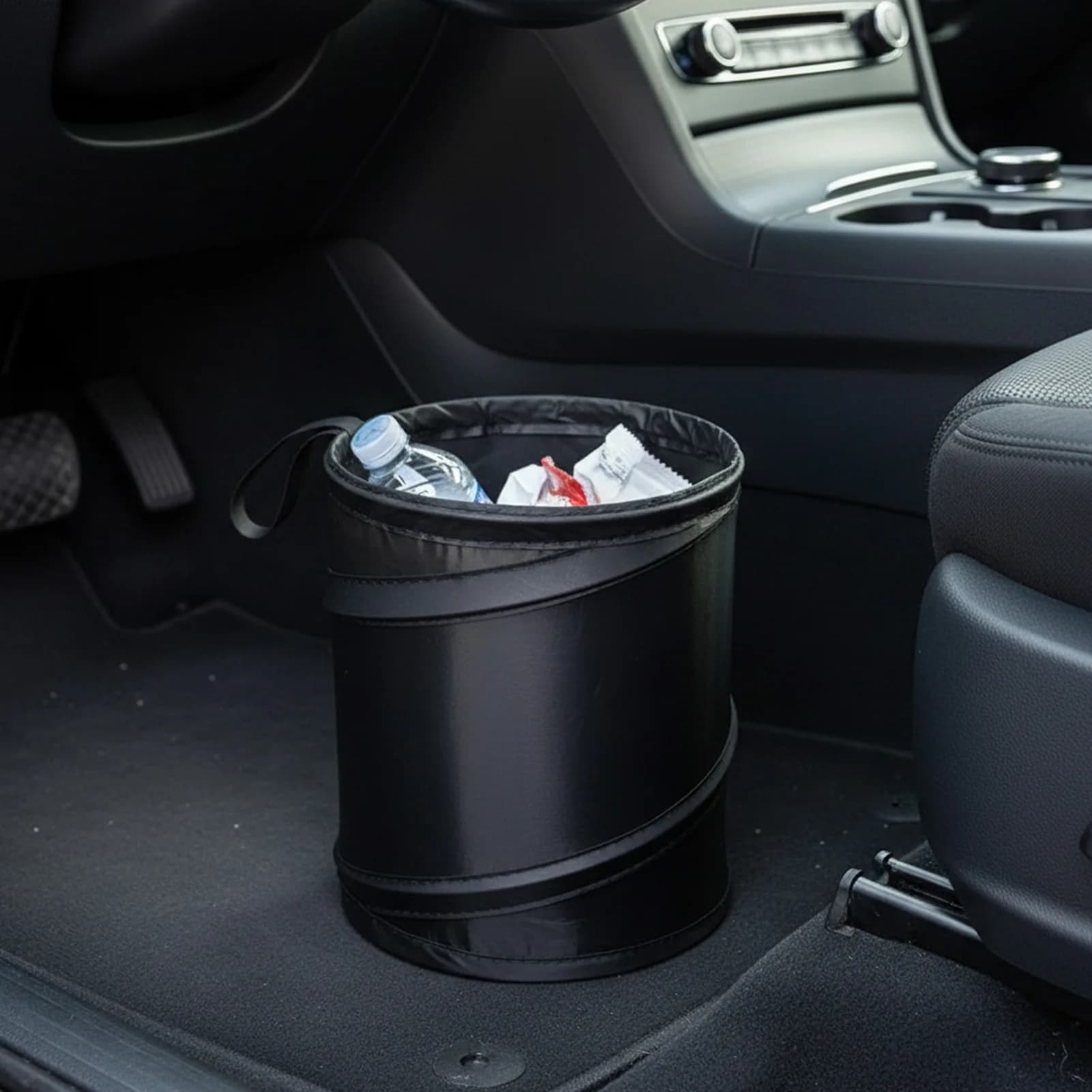 Cestino per auto pieghevole rotondo con base antiscivolo per auto, ufficio e uso esterno