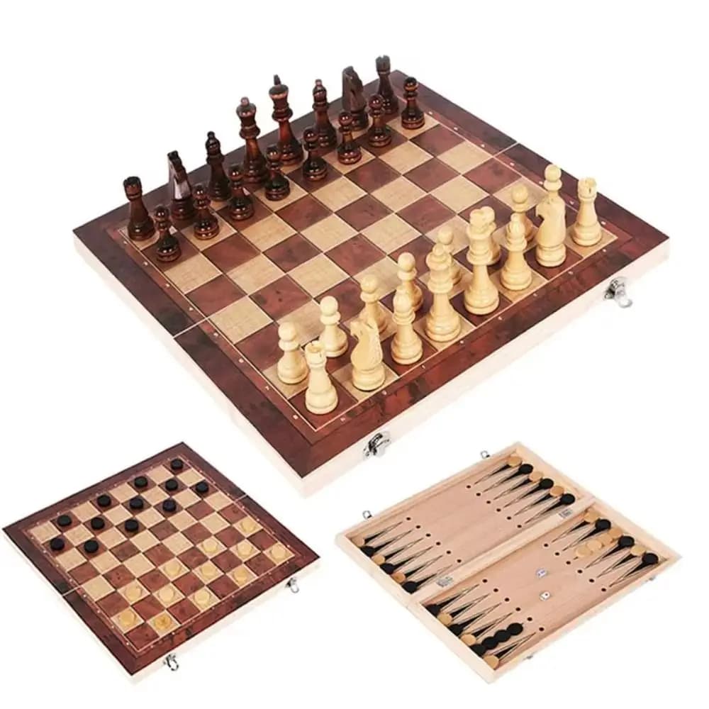 Set 3-in-1 Scacchi, Backgammon e Dama, Scacchiera in Legno, Set di Giochi da Tavolo Portatile, Migliora l'Intelligenza, Gioco degli Scacchi Internazionali