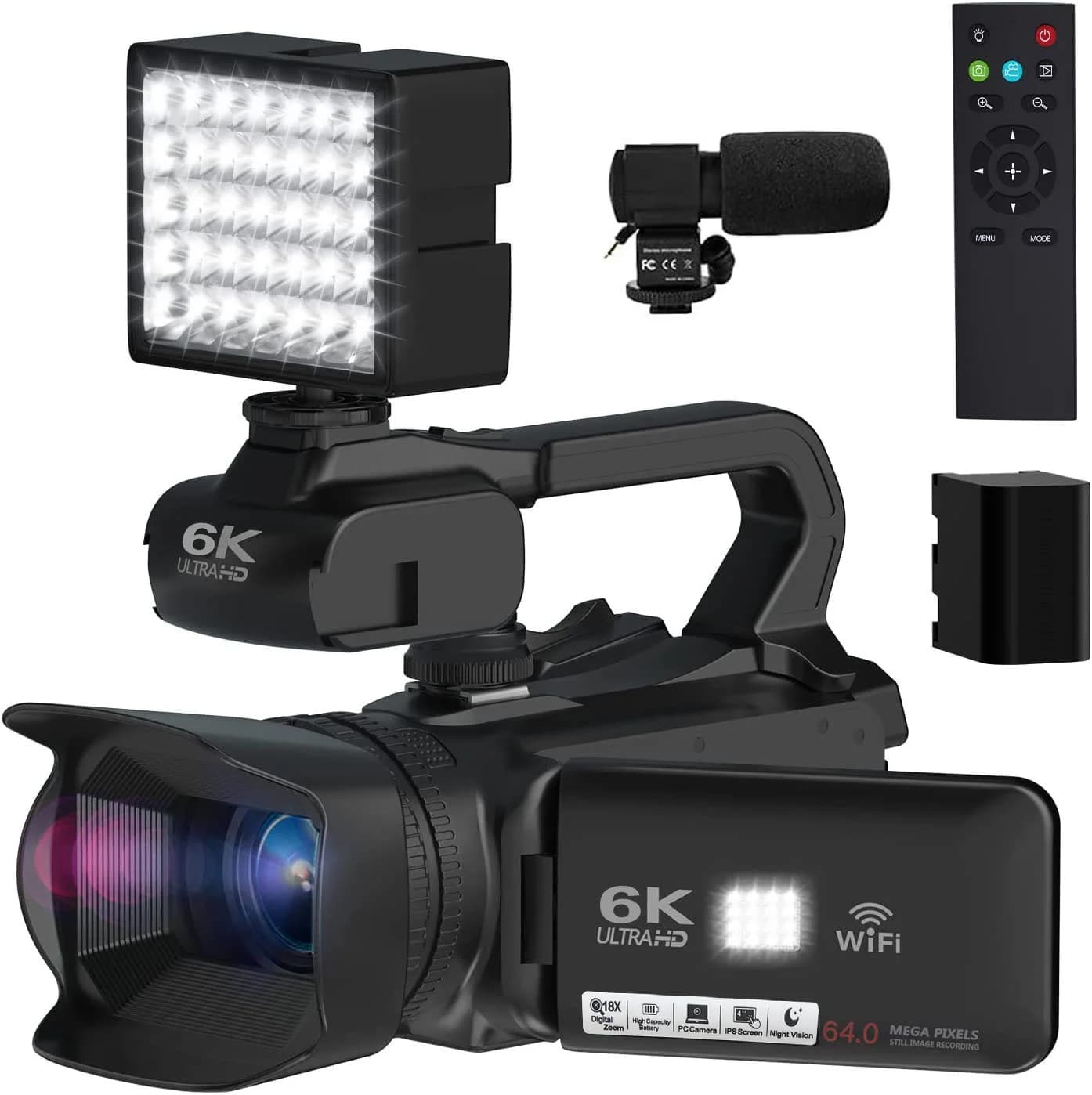 Streaming live Vlog 6K Fotocamera Zoom digitale 18X 64MP IR Notte UHD 4.0 IPS Touch Screen WIFI Videocamera professionale