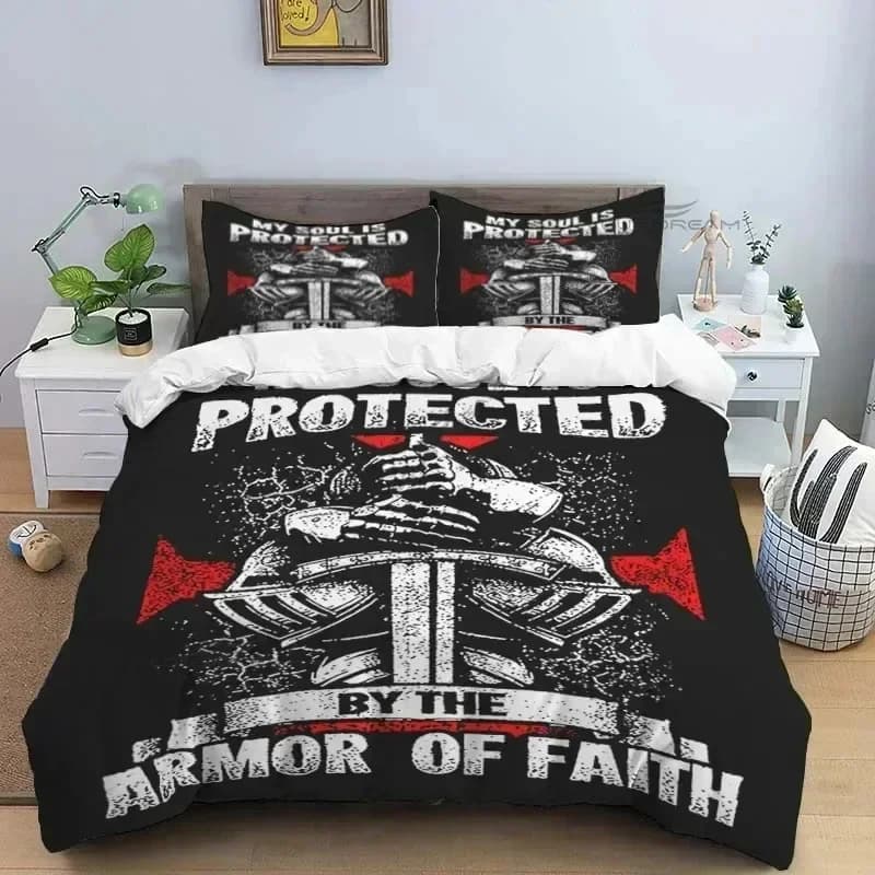 Set di biancheria da letto con modelli di cavalieri templari medievali Set da letto stampato con federa Copripiumino morbido Queen King Size Biancheria da letto per la casa
