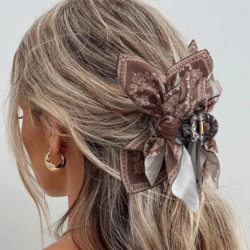 Bohemian Paisley Bow Hair Claw Clips, Minimalist Print Scarf Shark Clips, Back of Casual Head Hair Accessories for Women