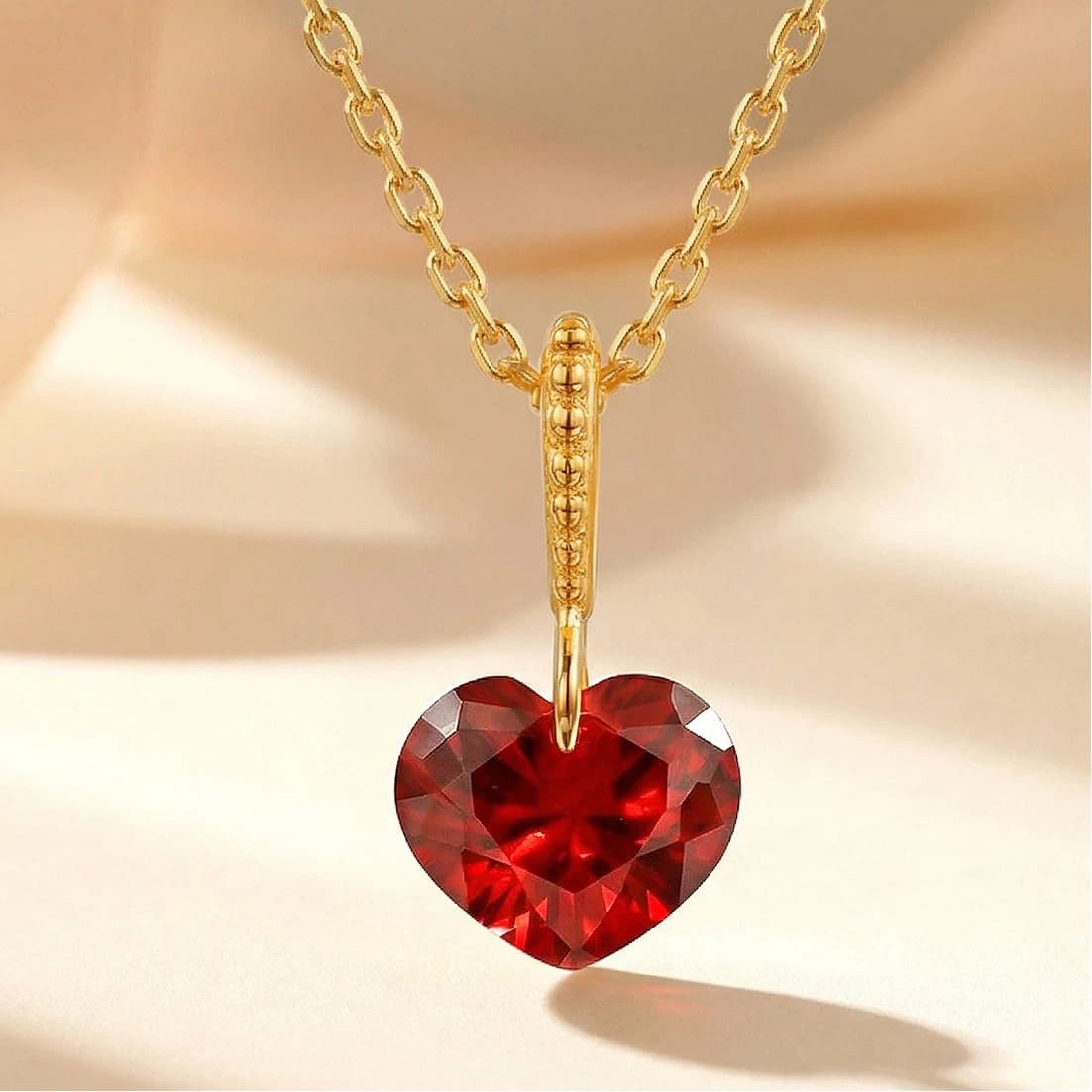 1ct 5A Lab Grown Ruby Necklace For Wowen Red Diamond Heart 925 Silver Plated 18k Gold Necklace
