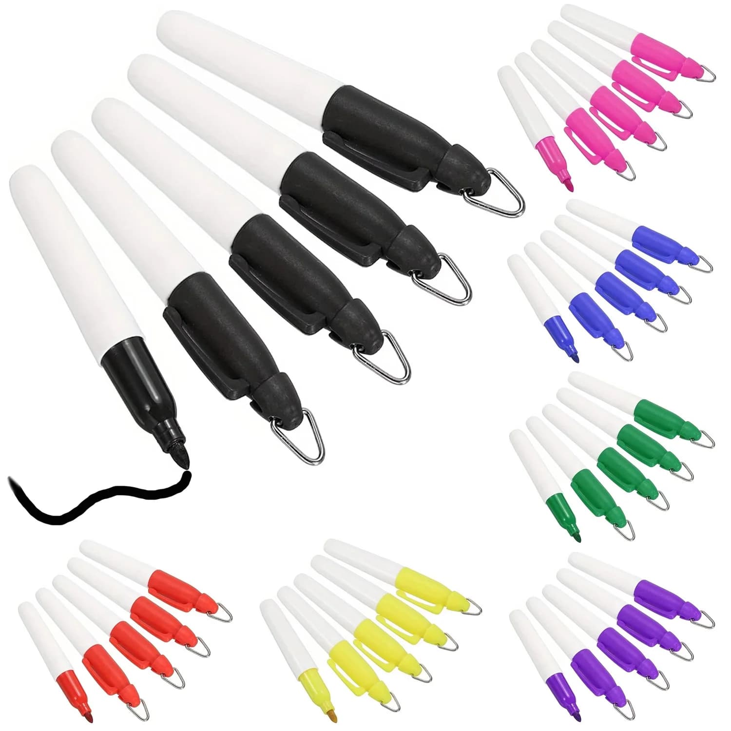 Mini pennarelli permanenti da 5 pezzi, pennarello per palline da golf con clip portachiavi per attività all'aperto di riunioni in ufficio, 7 colori