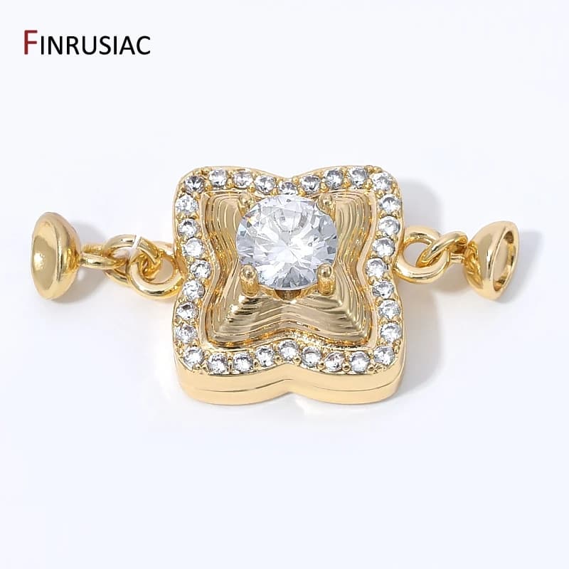 14K Gold Plated Brass Flower Magnetic Clasps Connector For Jewelry,Zircon Fastener Clasps For DIY Necklace Bracelet Accessories