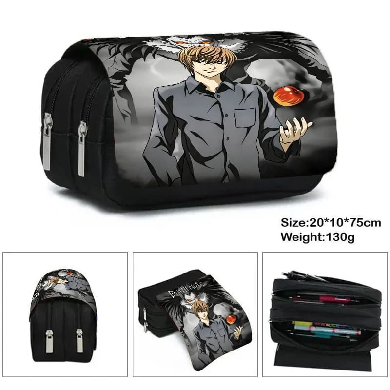 Death Note Large Capacity Double-layer Pen Bag Anime Cartoon Printed Pencil Case Students Fashion Stationery Storage Pouch Gifts