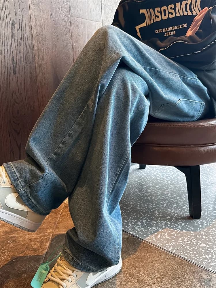 Jeans American Sle da uomo estivi sottili a gamba dritta, pantaloni larghi e fluidi, casual, lunghi, di marca alla moda
