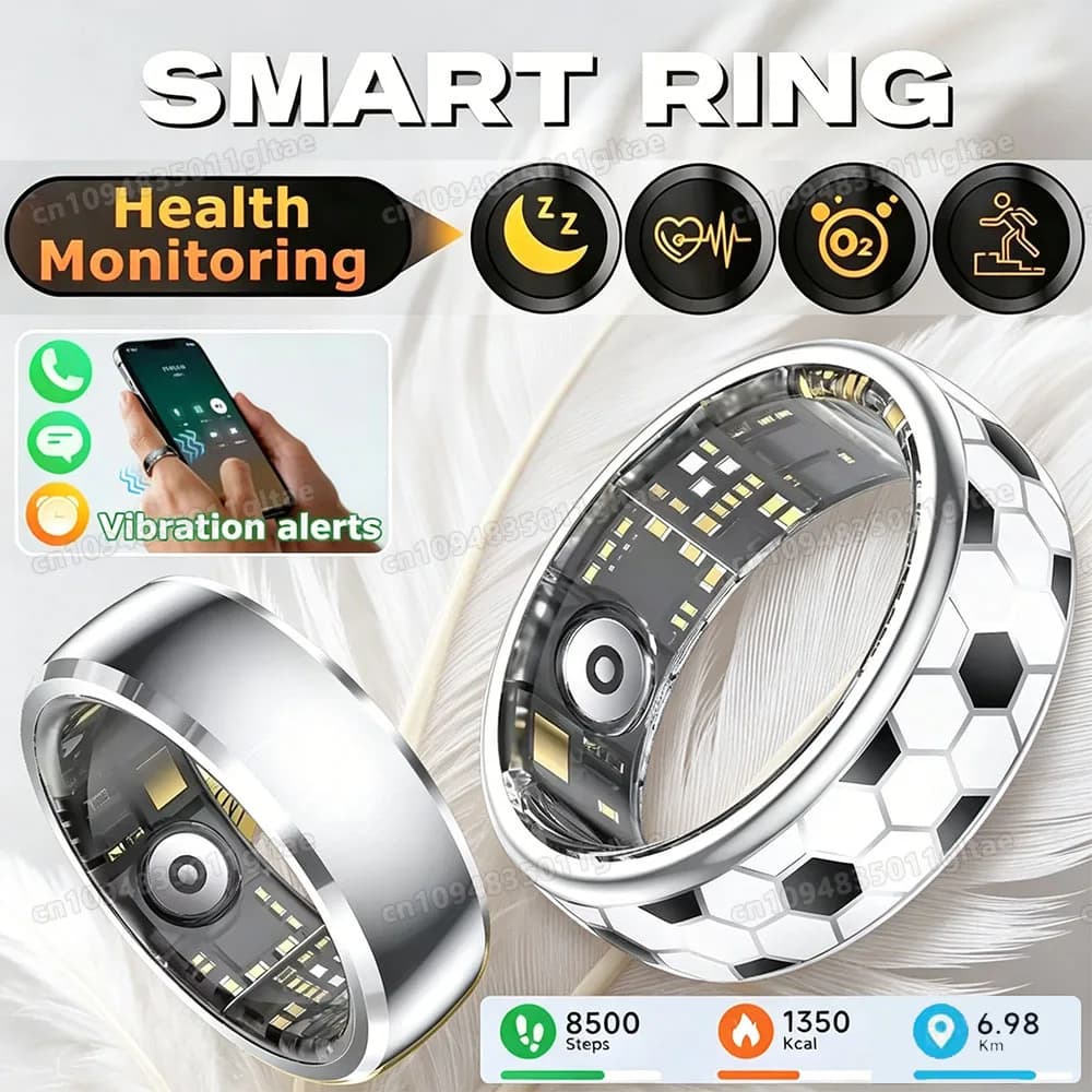 Smart Ring Vibration Alerts for Incoming Calls, Messages Heart Rate Monitor IP68 Waterproof Multi-sport Mode Smartring Man Women