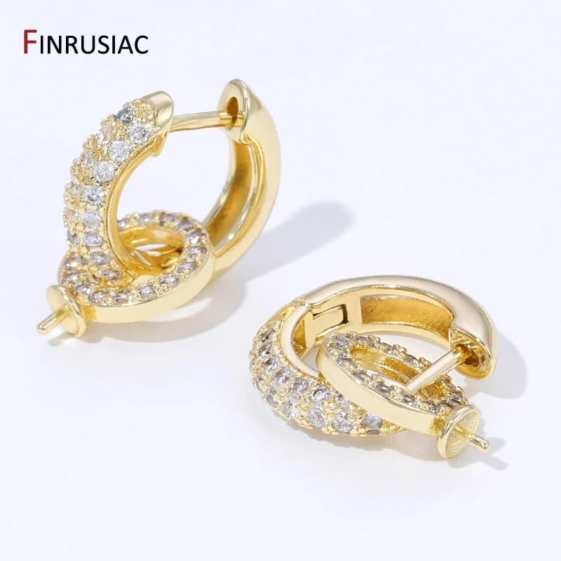 Hoop earrings with 18K gold plated brass inlaid zircons with pearl mounting, earrings for accessories for creating DIY beads earrings