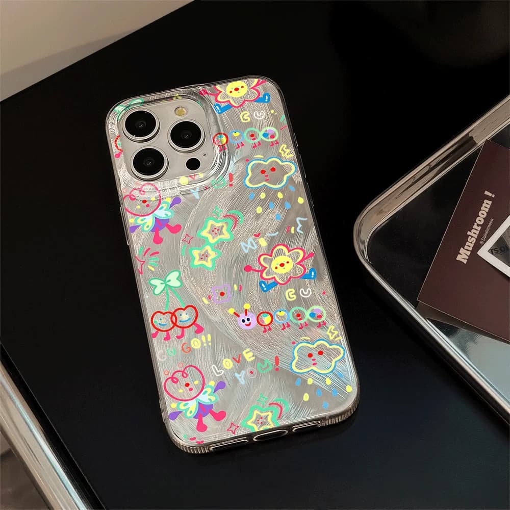 Cartoon Graffiti IMD Bumper Phone Case For iPhone 17 16 Pro Max 13 12 11 14 15 Pro Max XS XR 16 14 15 7 8 Plus 16E 17E SE Cover