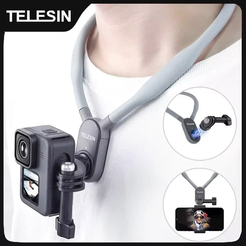 TELESIN Silicone Neck Support for GoPro Hero 13 12 11 10 9 8 Insta360 DJI Osmo Action Smartphone Magnetic Action Accessories