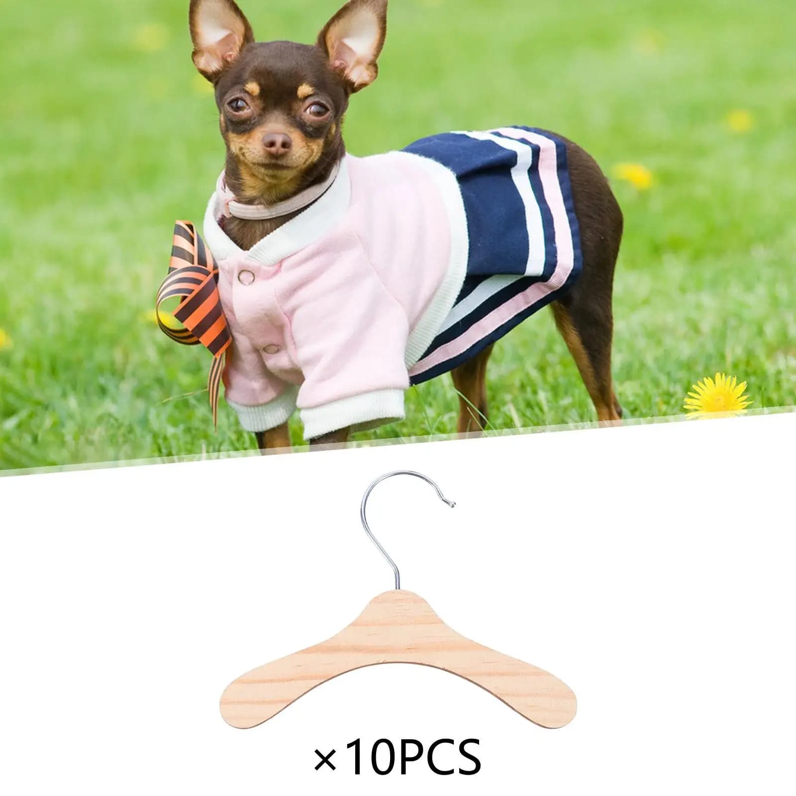 Pack of 10 Pet Clothes Hangers, Dog Clothes Hangers, Wooden Pet Costume Hangers,