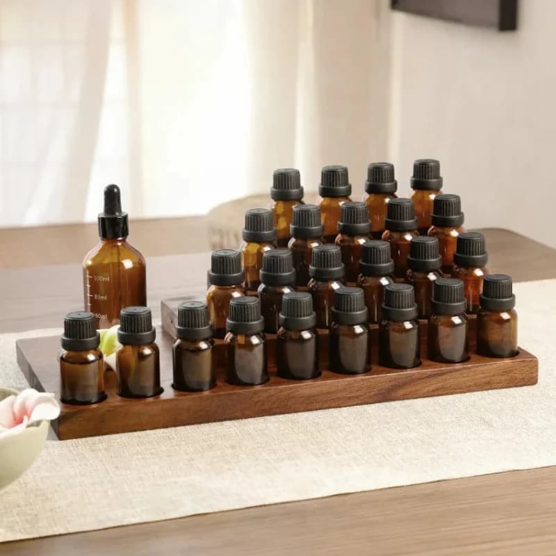 Wooden Essential Oil Bottle Storage Box Display Stand Aromatherapy Organizer Shelf Perfume Teak Holder Rack Fragrance Organizer