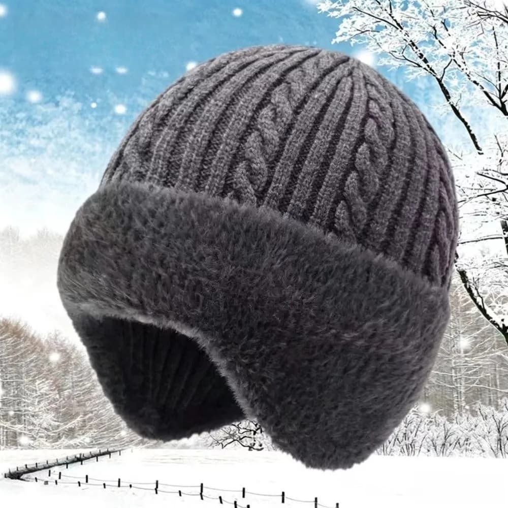 Versatile Thickened Warm Knitted Hat Fur Lined Double Layers Bonnet Caps Coldproof Outdoor Warm Hat for Women Men