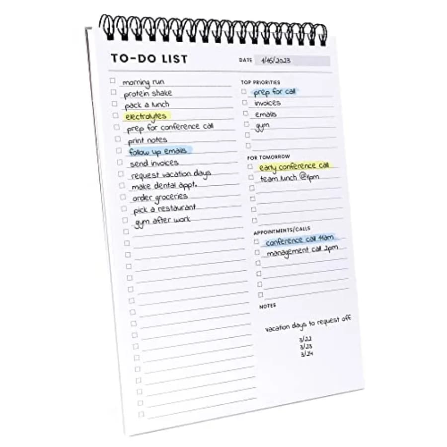 Notepad: With Multiple Functional Sections - 6.5 x 9.8" 60 Sheets - Spiral Planner Notebook - Task Check Organizer Agenda Pad f