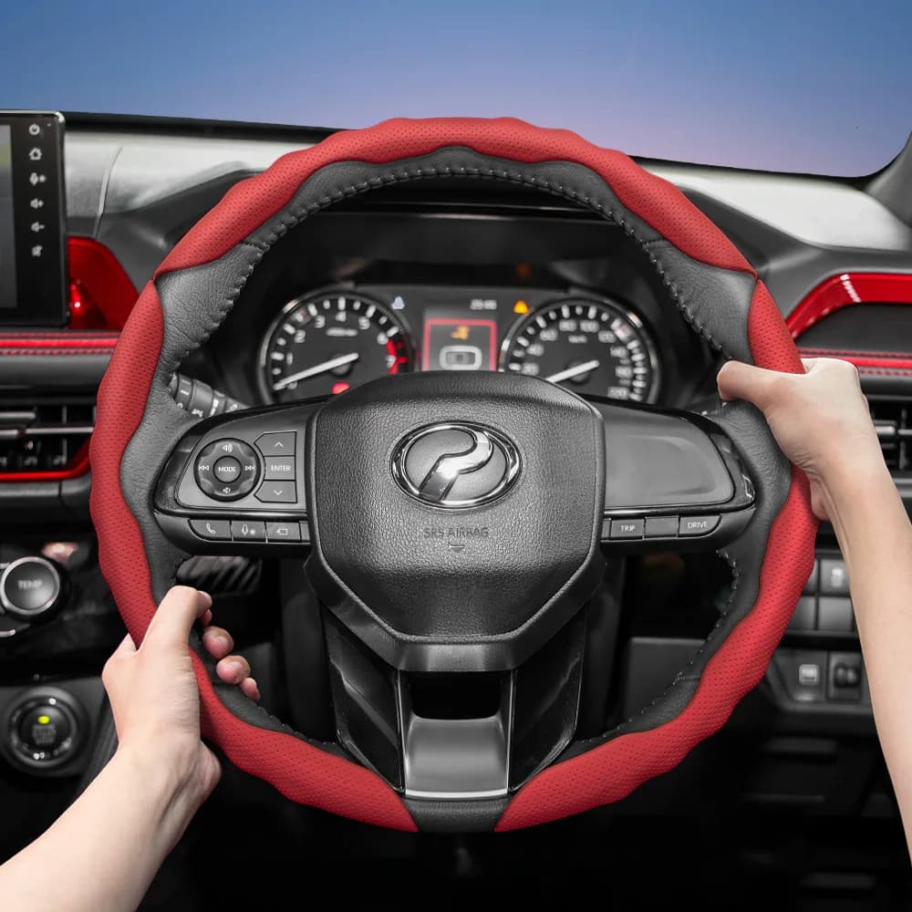 Adatto per coprivolante Perodua, design sportivo a forma di onda, pelle traspirante, segmentato, antiscivolo, assorbe il sudore, adatto per Bezza Axia Myvi Alza Ativa Aruz Qv-E