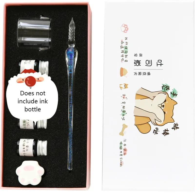 1 Set Handmade Glass Pen Dipped In Water Crystal Pen Student Gift Box Set Fountain Pen Ink Stationery
