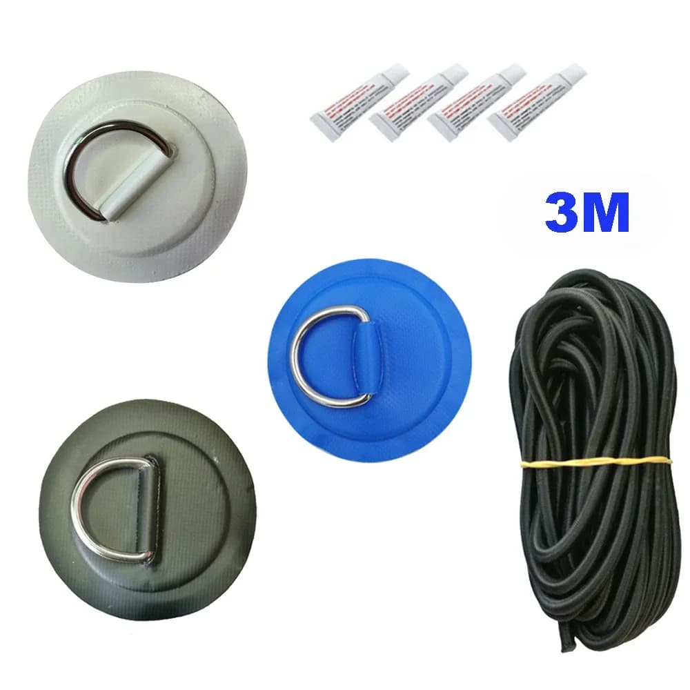 Kit Corda Elastica Bungee da 5M con Anello Rotondo in Acciaio Inossidabile per Patch in PVC per Tavole da Surf, Gommoni e Barche, e Attrezzatura per Ponte SUP